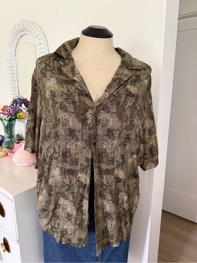 Axcess Olive & Black Geometric Short-Sleeve Button Shirt